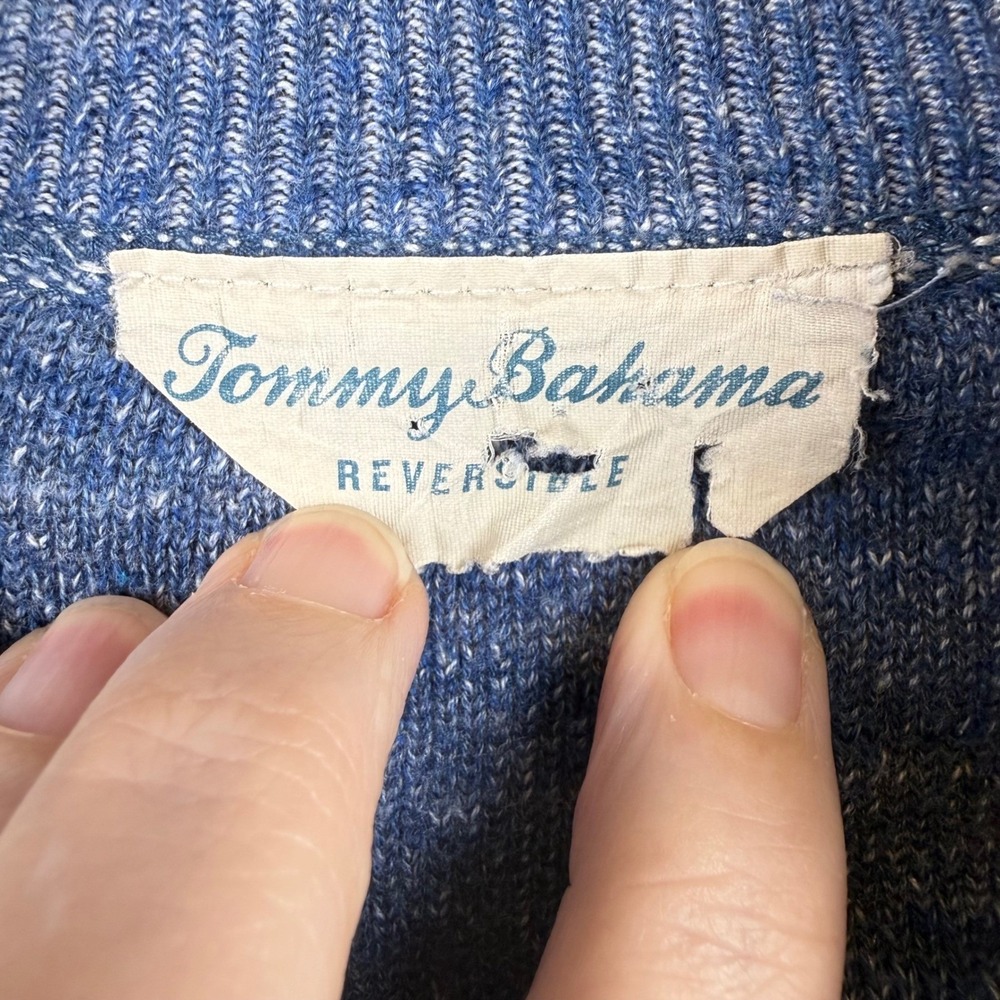 Tommy Bahama Reversible 1/4 Zip Raglan Pullover Sweater Mens L Blue Nautical - Picture 4 of 13